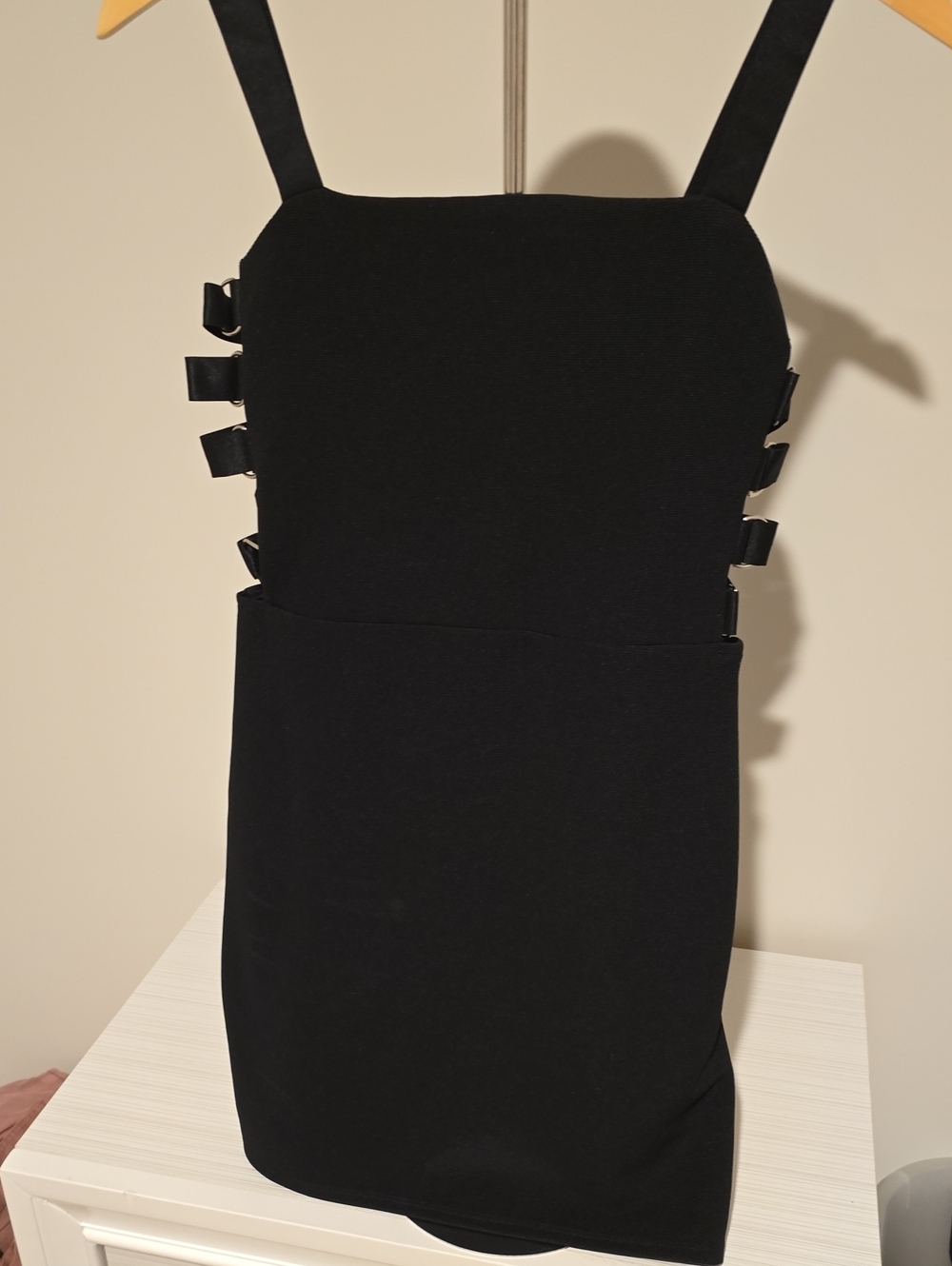 Express Black Mini Dress with Side Buckle Straps